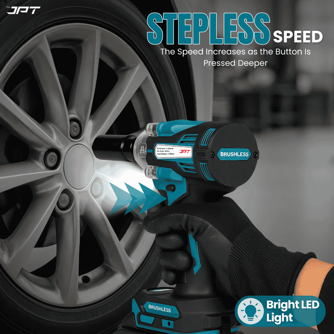 JPT 21v Heavy-Duty Brushless Cordless Impact Wrech | Brushless Motor | 400NM Torque | 4000RPM Speed with 3 Speed Mode | 4.0Ah Li-ion Battery & Fast Charger | 39-Piece Combo Kit for Car, Garage & Workshop Use - Image 7
