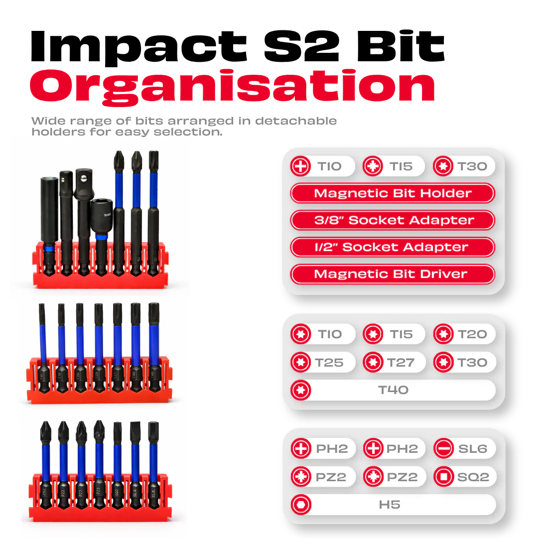 JPT 42-Piece Impact Rated S2 Steel Bit Set | Phillips, Pozidriv, Torx, Hex & Slotted Bits with Bit Holder & Socket Adapter | Taiwan Material for Impact Driver & Drill | Ultra Heavy Duty - Image 5