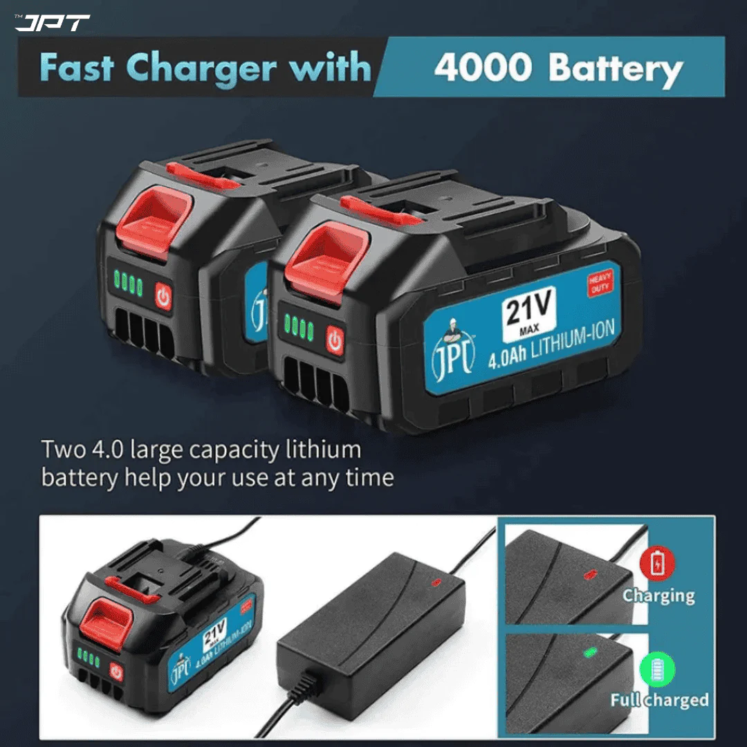 JPT Combo 21V Monster Beastly Cordless Impact Wrench | Brushless Powerful Motor | 450N.M Torque | 2800RPM Speed | 1/2" Square Driver | 4.0Ah Li-Ion Battery | 10Pcs Impact Socket Set - Image 4