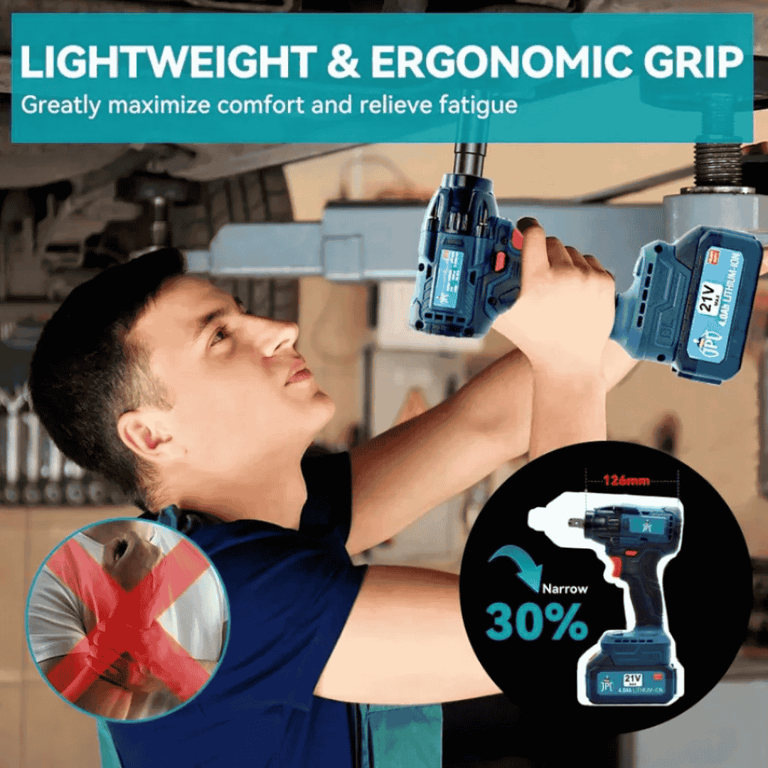 JPT Combo 21V Monster Beastly Cordless Impact Wrench | Brushless Powerful Motor | 450N.M Torque | 2800RPM Speed | 1/2" Square Driver | 4.0Ah Li-Ion Battery | 10Pcs Impact Socket Set - Image 6