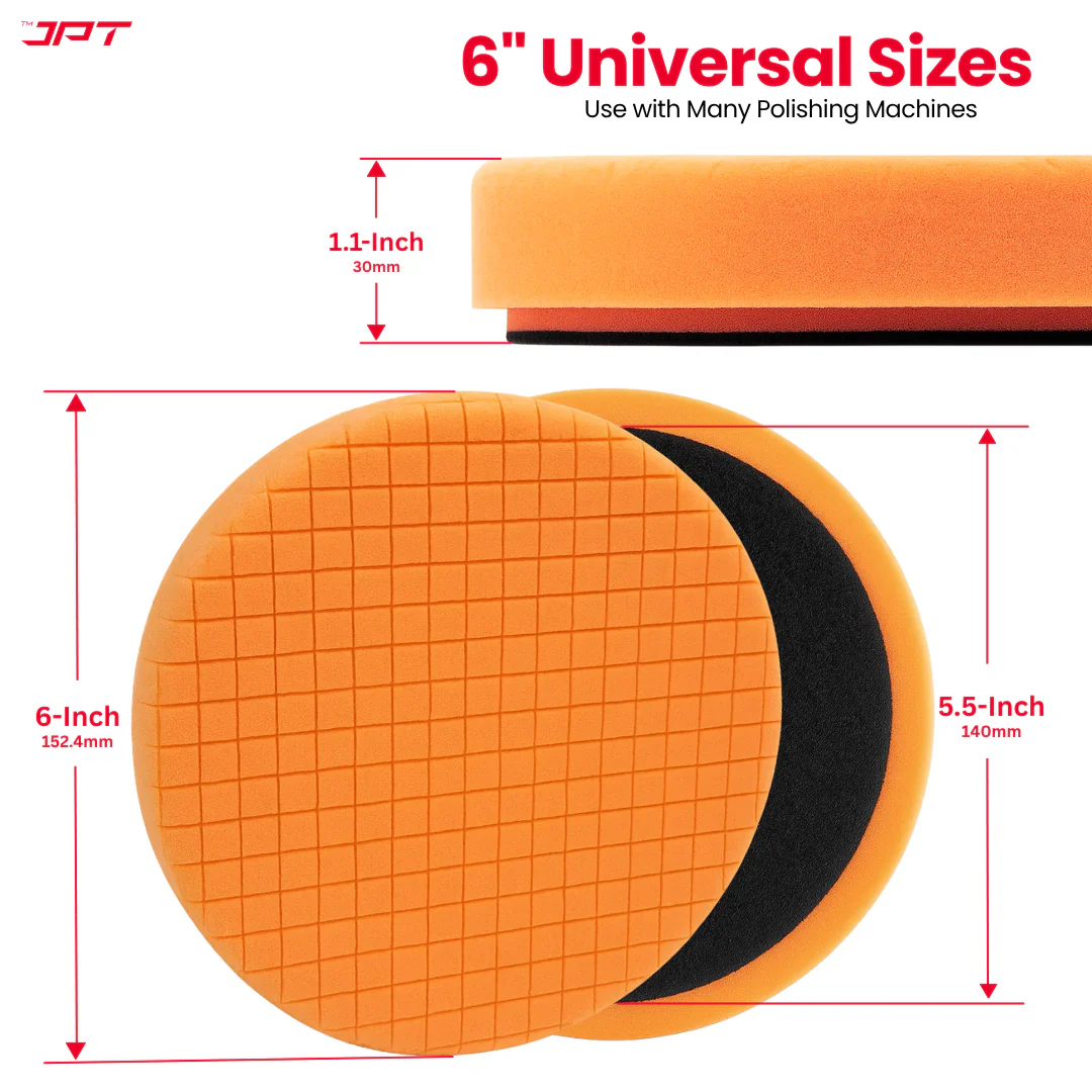 JPT 6-Inch Polishing & Buffing Pad Kit | 4 Color Pads for Polishing & Waxing | Hook & Loop Pads for Tigh Grip on Polisher | Sponge Pads for Car Buffer, Waxing & Swirl Removal - Image 4