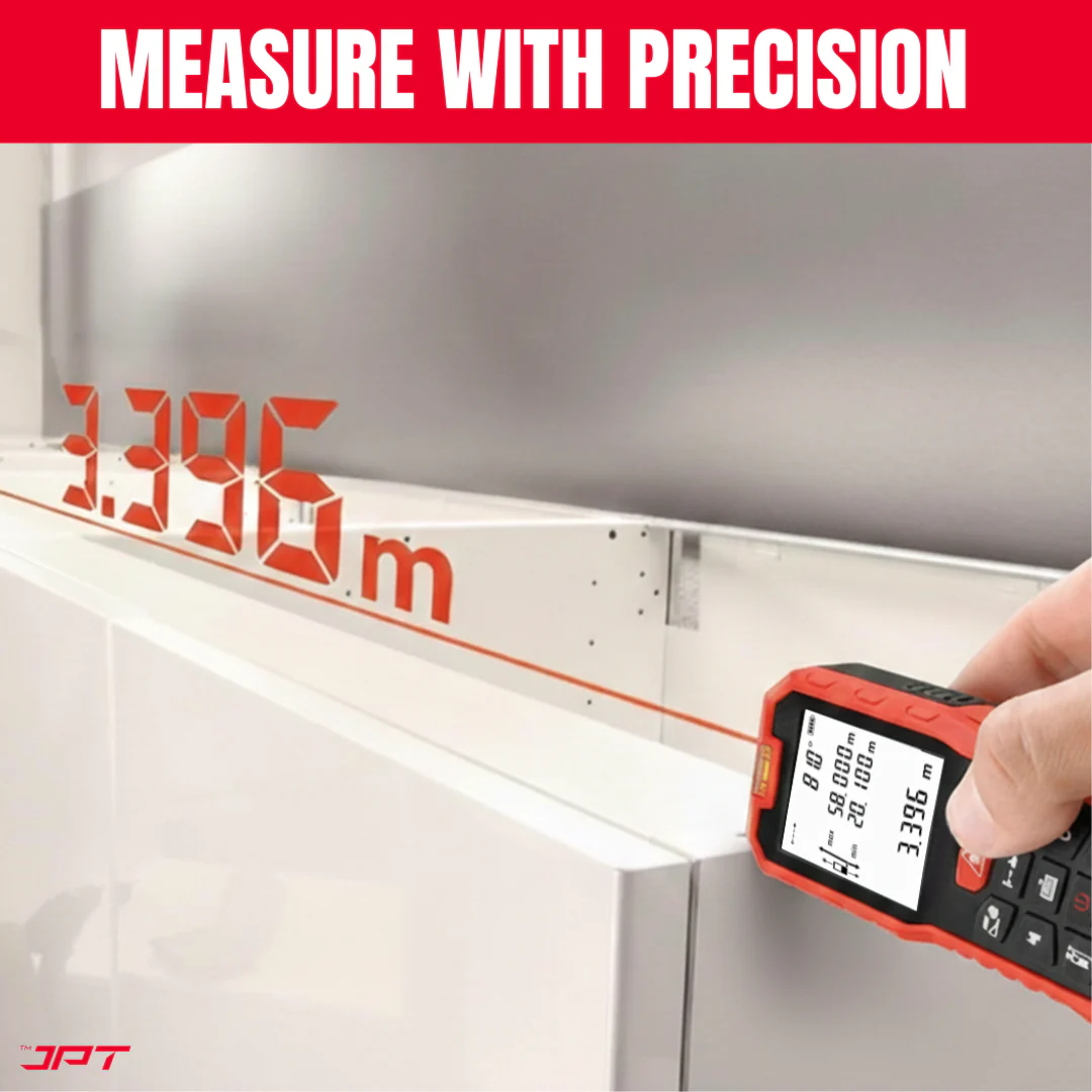 JPT 50M Laser Distance Meter | Digital Laser Measuring Tool with Area & Volume Calculation, Pythagorean Height Mode, Continuous Measurement, Unit Conversion, Backlit Display & Bubble Level - Image 5