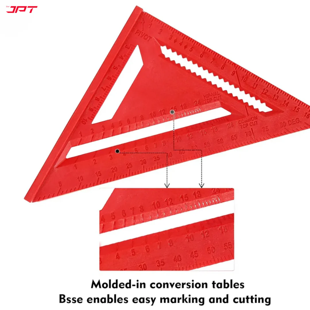 JPT 7-Inch Thickened 45°/90° Carpenter Square | ABS Build Triangle Ruler | Laser-Engraved Scale | Widened Base Design | Best For Carpentry, Woodworking, Construction, And DIY - Image 5