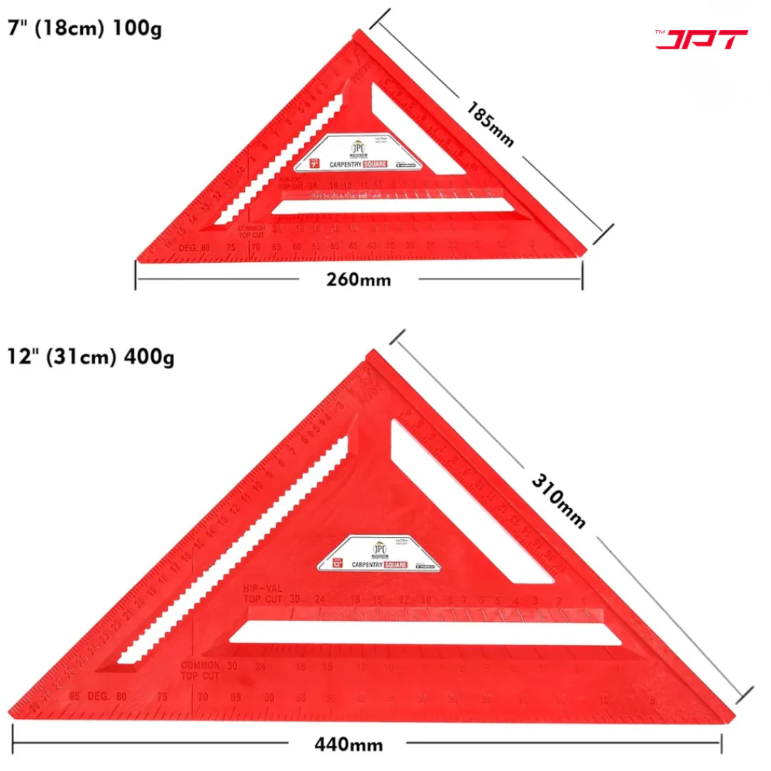 JPT 7-Inch Thickened 45°/90° Carpenter Square | ABS Build Triangle Ruler | Laser-Engraved Scale | Widened Base Design | Best For Carpentry, Woodworking, Construction, And DIY - Image 6