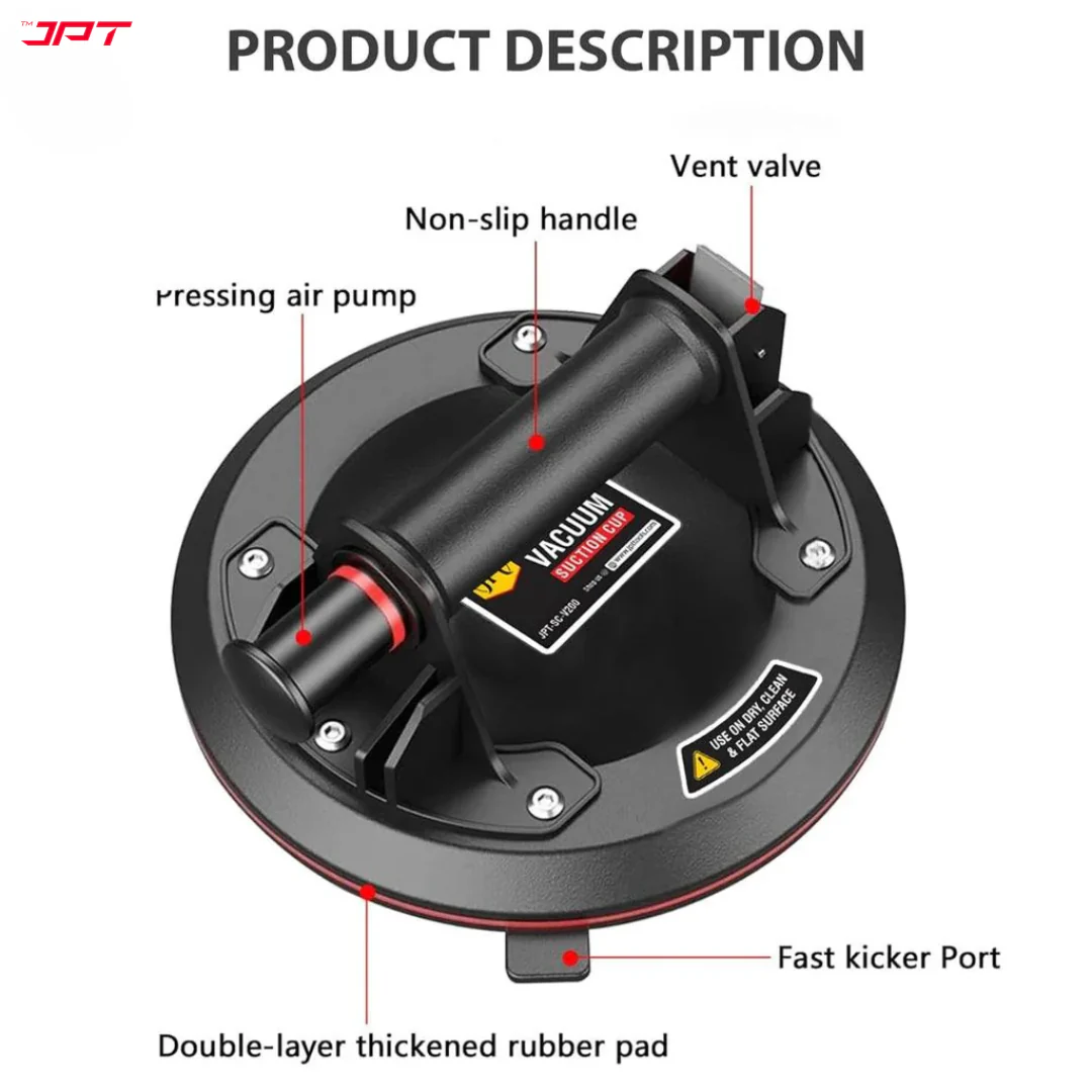 JPT Suction Cup 8-Inch Glass Suction Cup Vacuum Lifter with ABS Hand Pump Glass Suction Powerful Suction Cup for Flat Smooth Surfaces with Portable Tool Box Accessories - Image 6