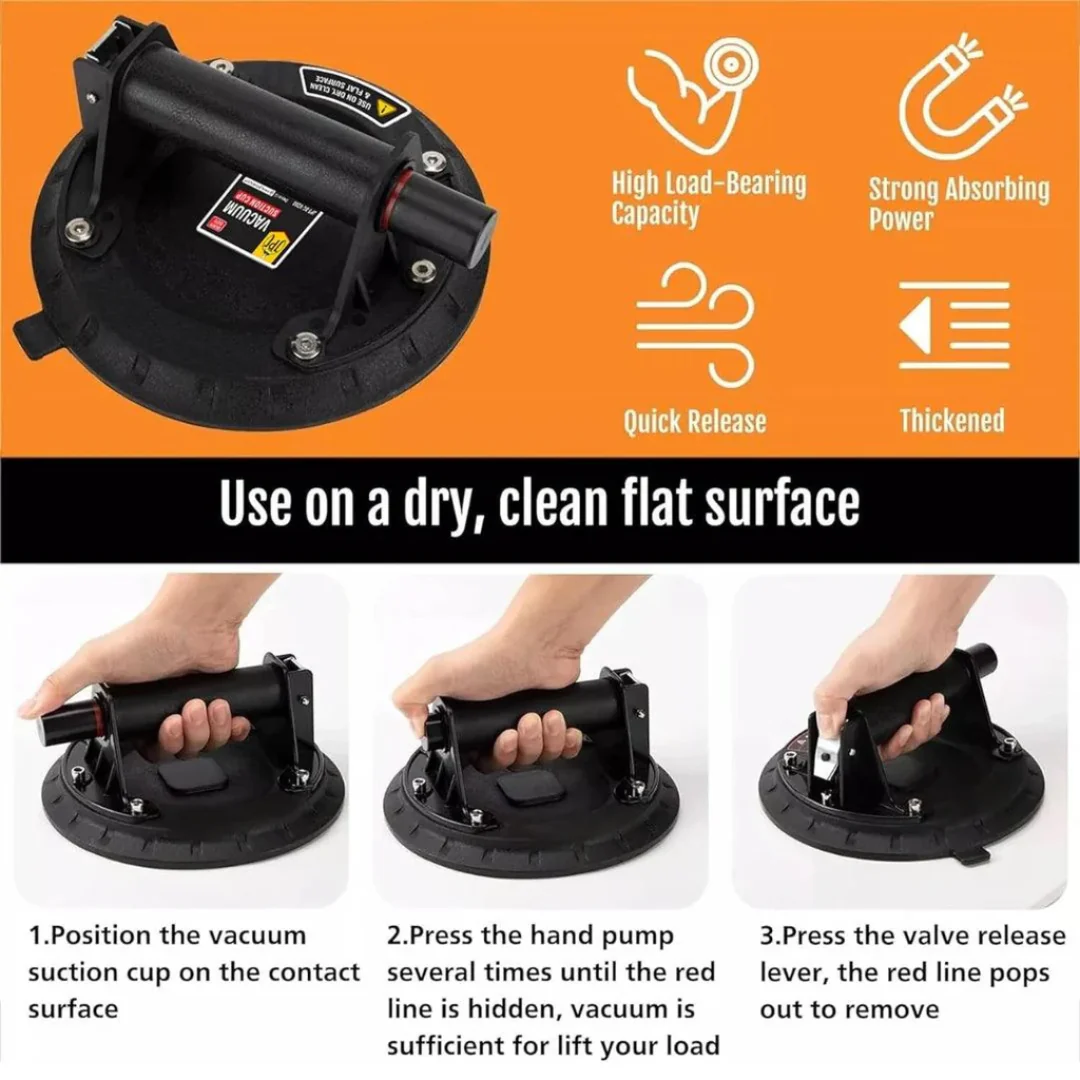 JPT Suction Cup 8-Inch Glass Suction Cup Vacuum Lifter with ABS Hand Pump Glass Suction Powerful Suction Cup for Flat Smooth Surfaces with Portable Tool Box Accessories - Image 7