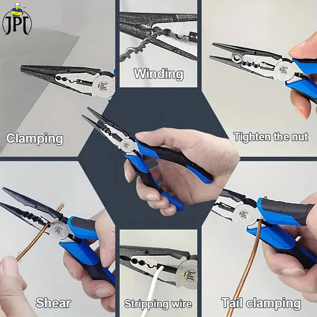 JPT 8-Inch Long Heavy Duty Nose Plier With Hard Carbon Steel Jaws And Comfort Grip Handles | Long Nose Cutting Pliers for AC Wiring, Cutting, And Gripping - Image 6