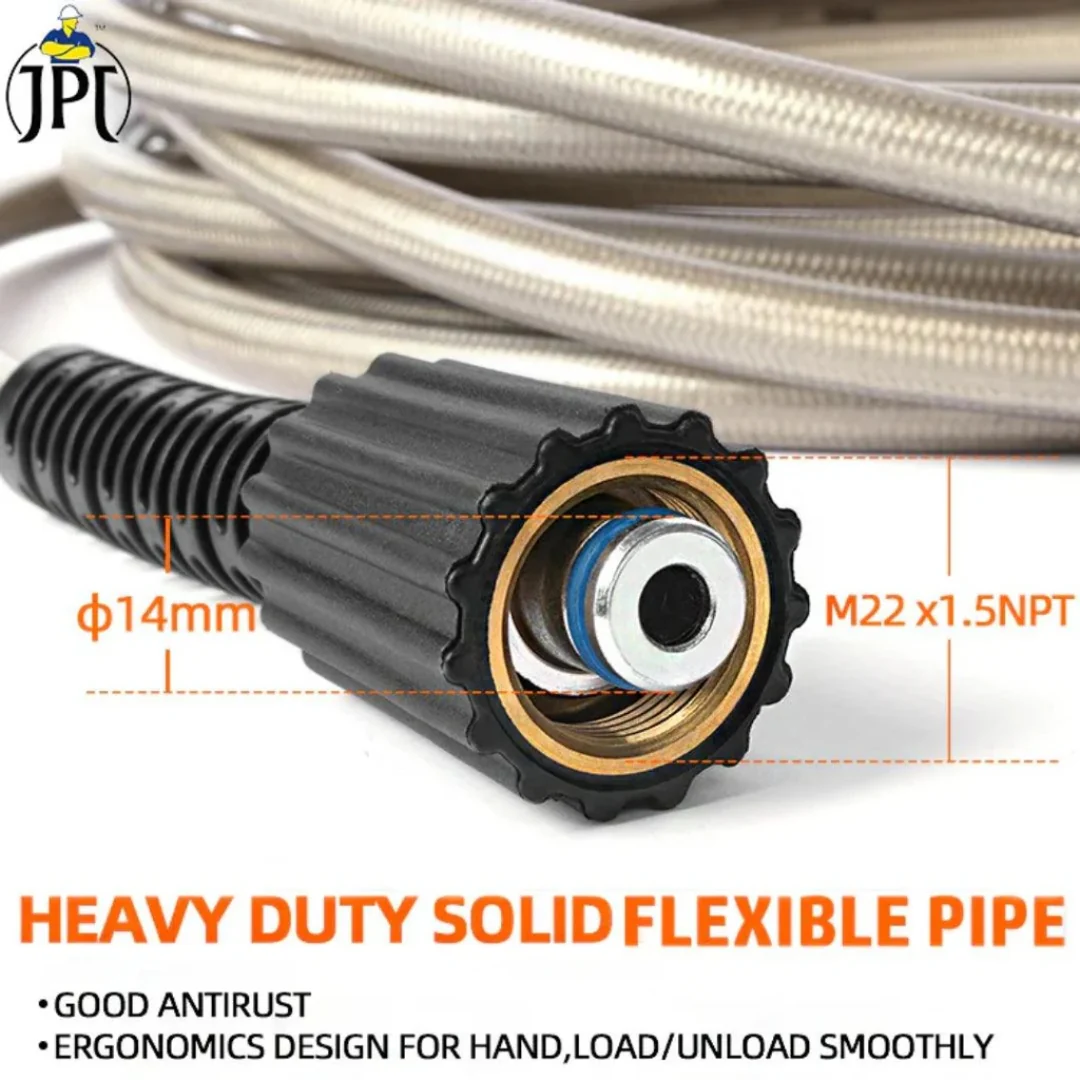 JPT Heavy Duty 8-Metre Super Flexible Pressure Washer Hose Pipe | American Standard M22 Thread With O-Ring Seals | Up To 2700 PSI Pressure | Compatible With Many Washer Brands | M22-15mm Thread Fitting Included - Image 4