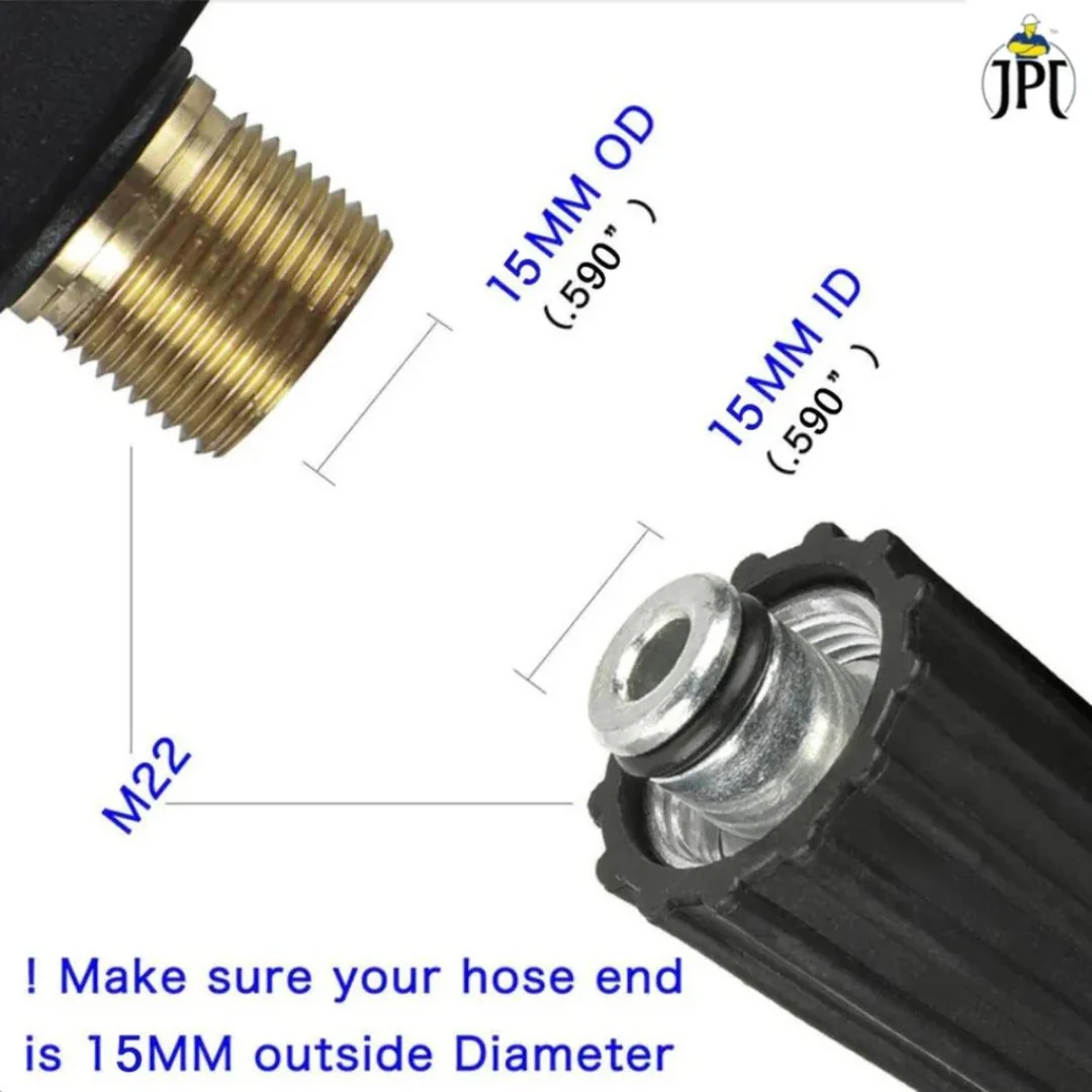 JPT Heavy Duty 8-Metre Super Flexible Pressure Washer Hose Pipe | American Standard M22 Thread With O-Ring Seals | Up To 2700 PSI Pressure | Compatible With Many Washer Brands | M22-15mm Thread Fitting Included - Image 7