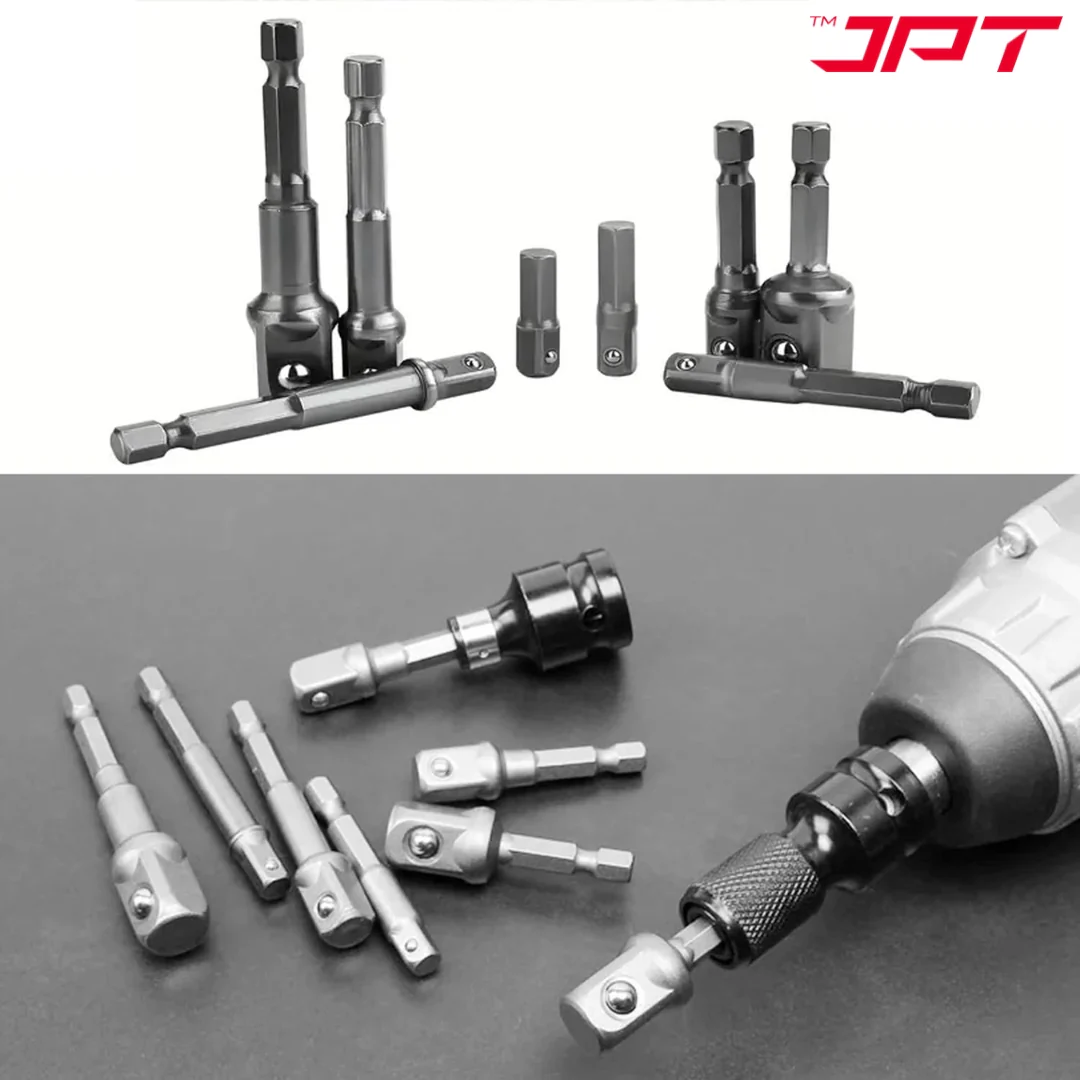JPT 8-Piece Impact Socket Adapter Set | 1/4" Hex Shank to 1/4", 3/8", 1/2" Square Drive | CR-V Quick Change Drill Bit Extension for Cordless Drills & Power Tools - Image 9