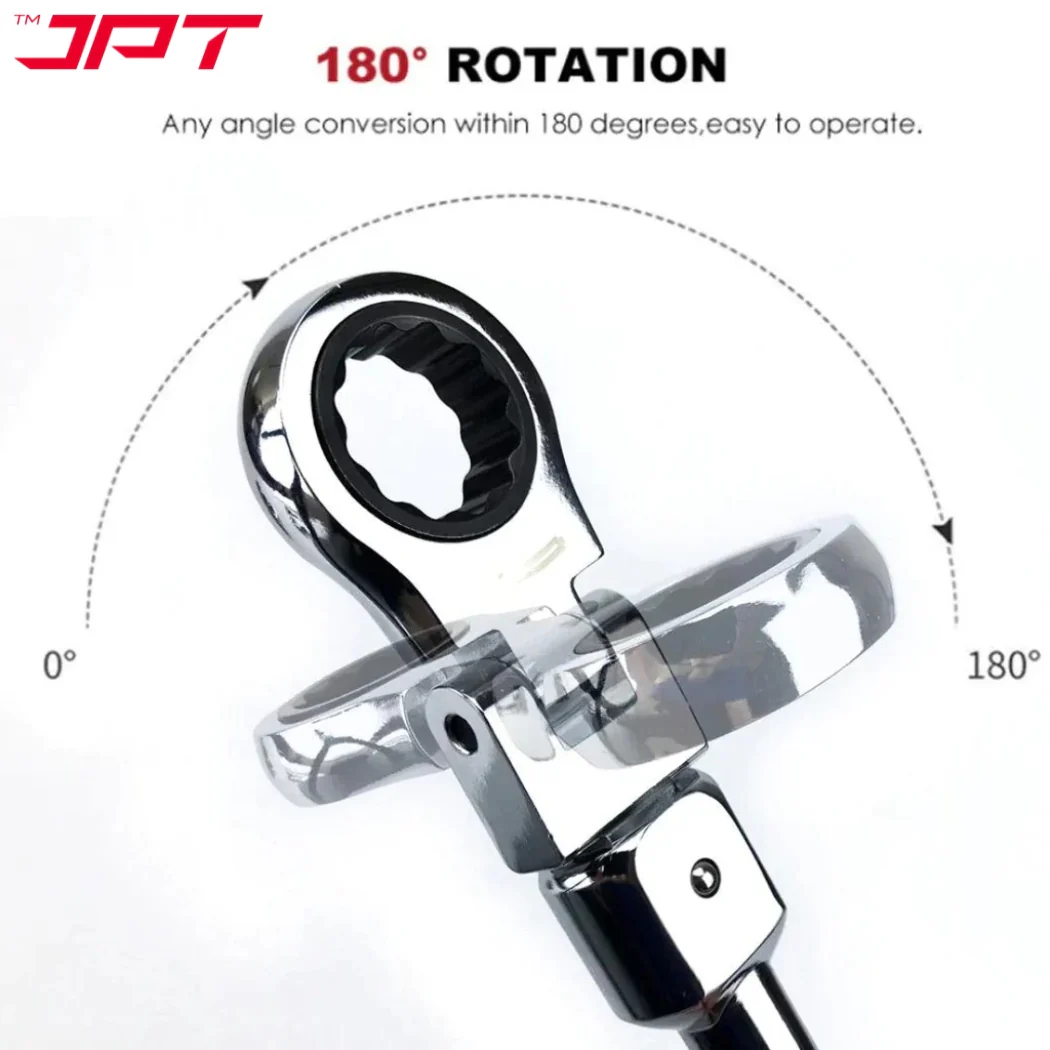 JPT Heavy Duty 8-Pieces Changeable Flex Head Ratchet Spanner | 7 Torx Heads Ranging From 8mm To 19mm | 180-Degree Rotation | Ratcheting Set for Automobile Repair, Home Projects, and More - Image 4