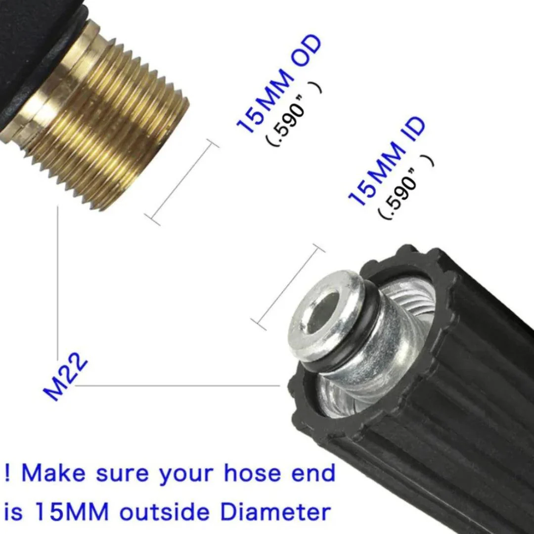 JPT Heavy Duty 8-Metre Pressure Washer Hose Pipe | American Standard M22 Thread With O-Ring Seals | 1/4-Inch Quick Connect | Stand Upto 4300 PSI Pressure | M22-15mm Metric Male Thread Fitting Included - Image 4