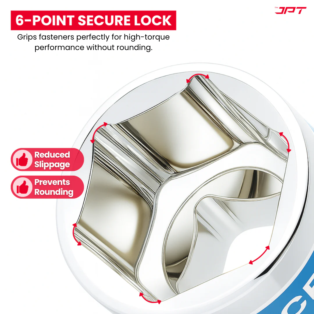 JPT 1/2" Drive 9+1 Piece Chrome Vanadium Socket Set with L-Spanner | Socket Set for Car & Bike | Goti Pana Set with Carry Box for Automobiles, Home & Garage DIY Repair - Image 4
