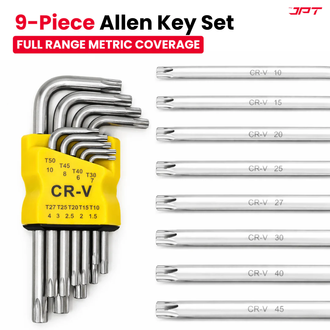 JPT 9-Piece Torx Allen Key Set (T10–T50) – 5 Inch L-Type Heavy Duty CR-V Chrome Vanadium Allen Key, Professional Heavy Duty Hex Key Set with Holder for Bike, Car & Industrial Use - Image 6
