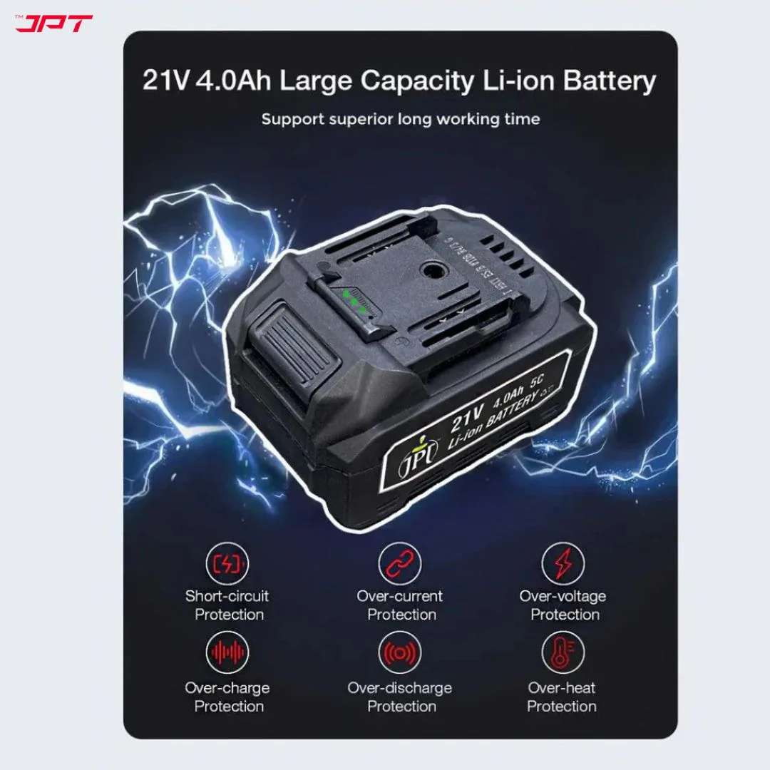 JPT Combo 21V Brushless Impact Cordless Screwdriver Machine | 270N.M Torque | 3000RPM Variable Speed | 1/4’’ All-Metal Hex Chuck | 4000mAh Battery | 16 Pieces Impact Screwdriver Bits Set - Image 5