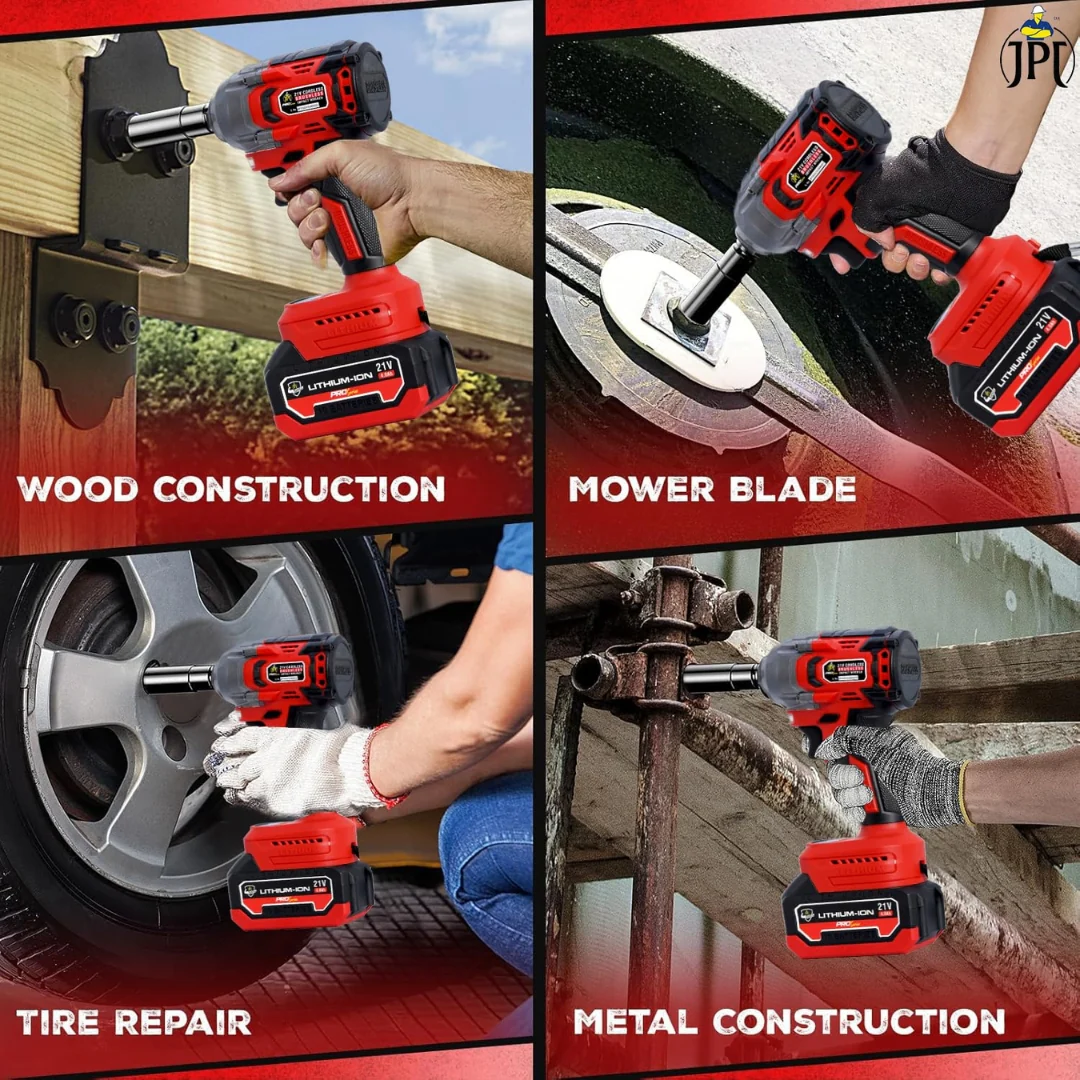 JPT Combo Pro Series Brushless 21-volt Cordless Impact Wrench | 570N.m Torque | 4400 RPM Speed | 2 Speed Modes | 1/2-Inch Hex Shank | Bright LED Light | 4000mAh Battery | Fast Charger | 10 Impact Sockets Inlcuded - Image 7