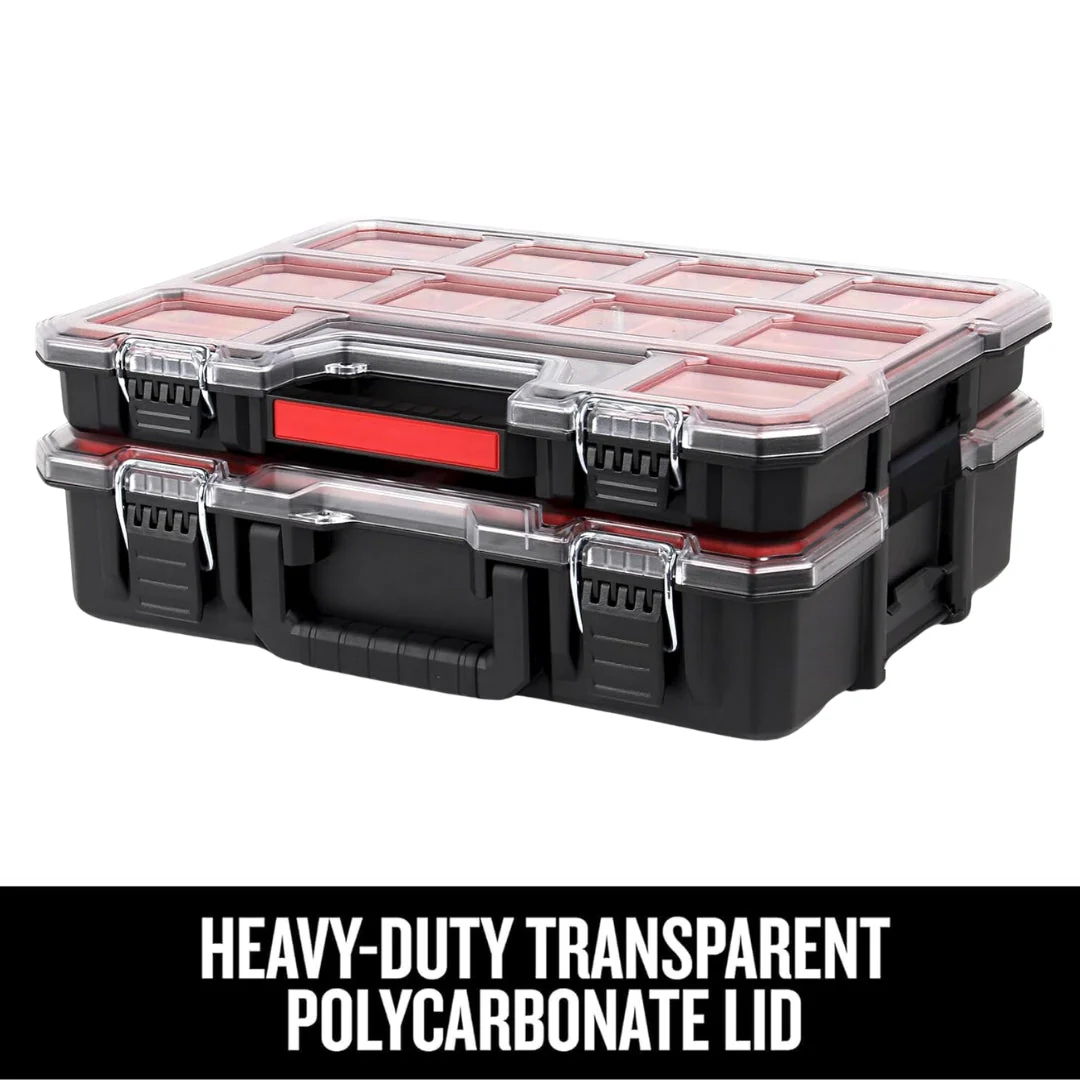 JPT Combo Deep and Shallow Tool Organizer Set with 10 & 8 Removable Bins, Adjustable Dividers, Heavy-Duty Storage Boxes with Transparent Lids for Tools, Hardware, Screws, and Small Parts - Image 4