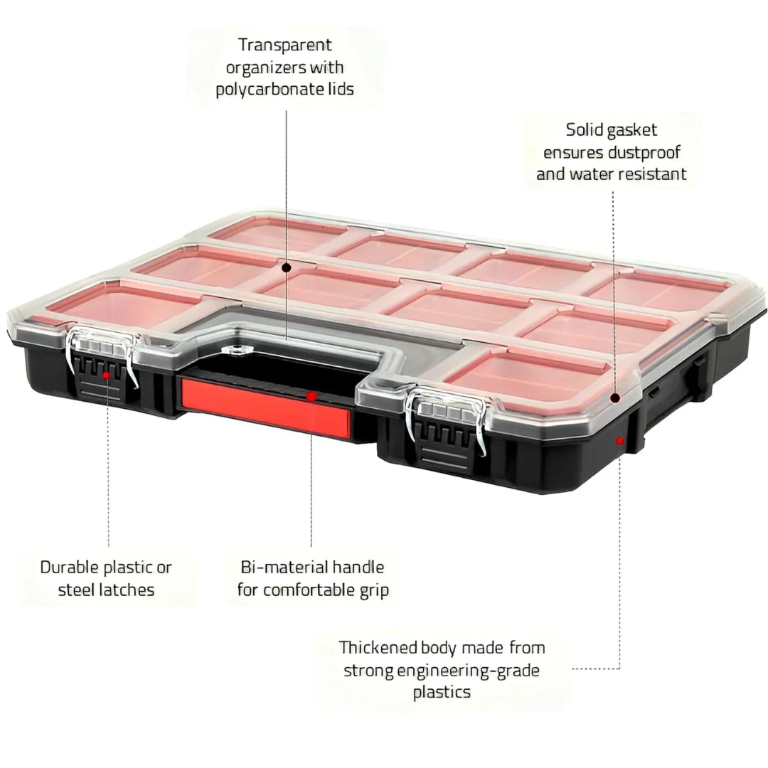 JPT Combo Deep and Shallow Tool Organizer Set with 10 & 8 Removable Bins, Adjustable Dividers, Heavy-Duty Storage Boxes with Transparent Lids for Tools, Hardware, Screws, and Small Parts - Image 6