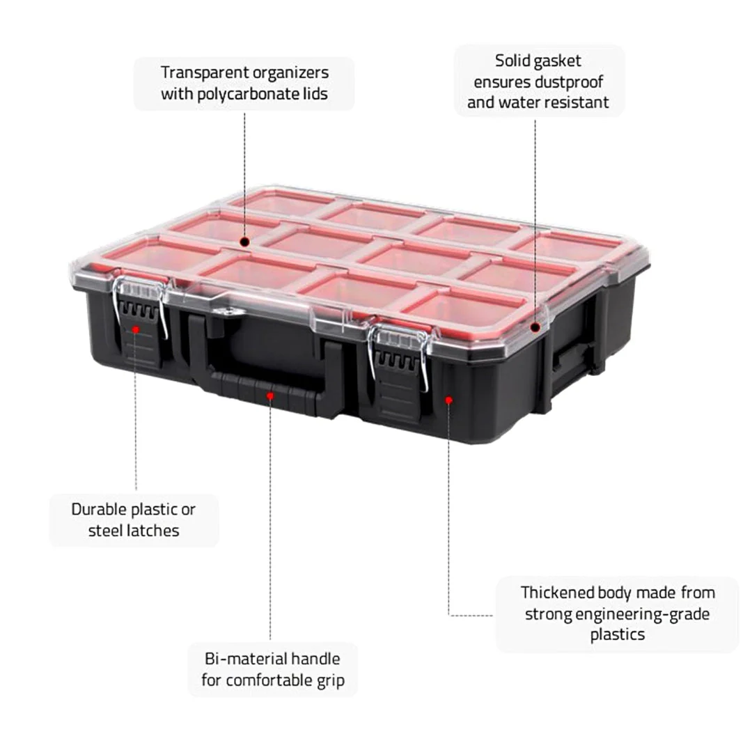 JPT Combo Deep and Shallow Tool Organizer Set with 10 & 8 Removable Bins, Adjustable Dividers, Heavy-Duty Storage Boxes with Transparent Lids for Tools, Hardware, Screws, and Small Parts - Image 7