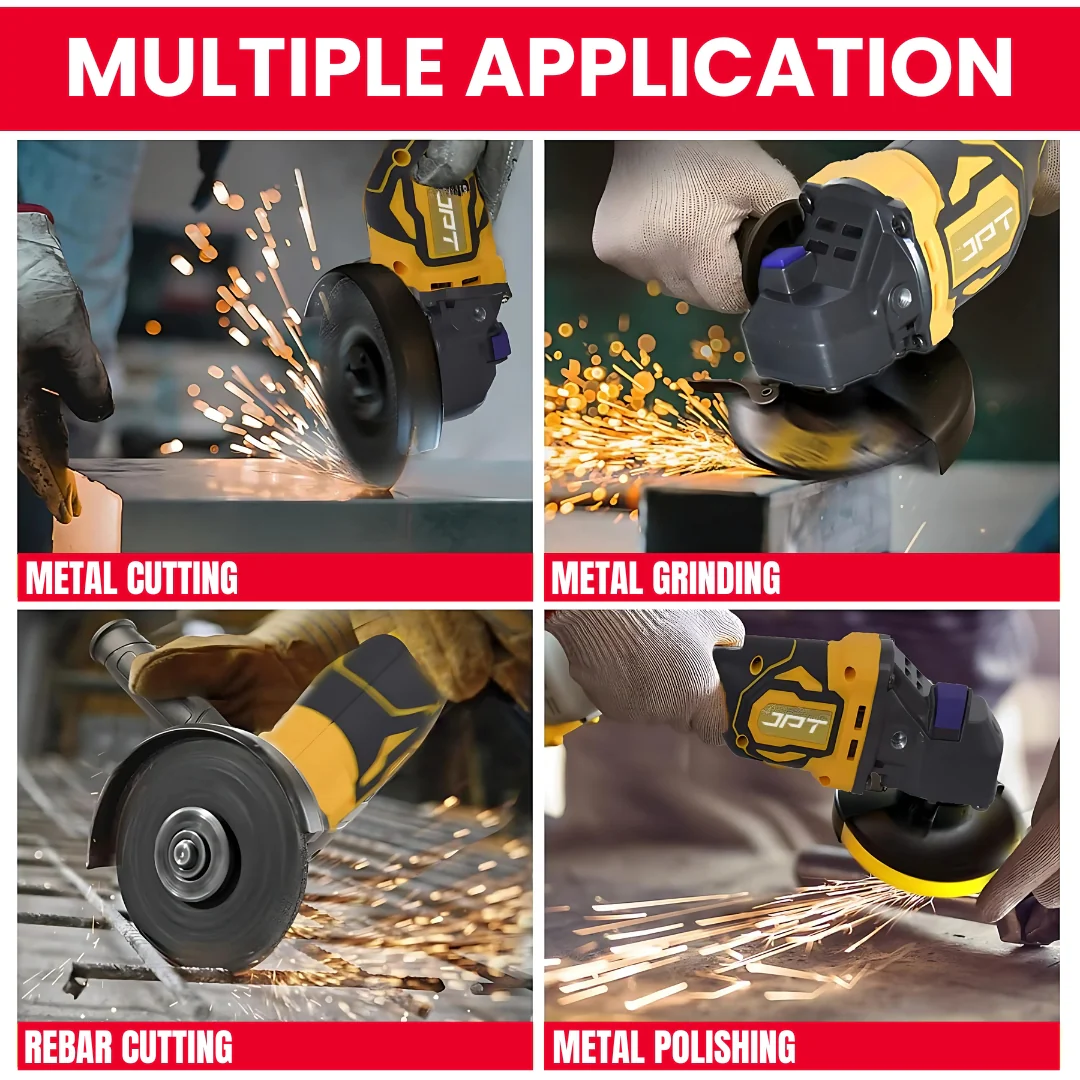 JPT 21V Heavy-Duty Cordless Angle Grinder Machine | Brushless Motor | 3-Speed Modes (5000โ9000 RPM | 100mm Disc | Spindle & Speed Lock | ๐๐ข๐ญ๐ก๐จ๐ฎ๐ญ ๐๐๐ญ๐ญ๐๐ซ๐ฒ & ๐๐ก๐๐ซ๐ ๐๐ซ - Image 9