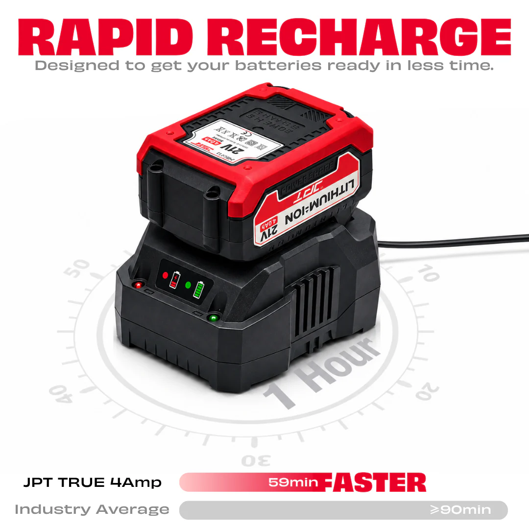 JPT Cordless Power Tool Charger 18/21V, True 4A Output, Ultra Heavy Duty - Image 2