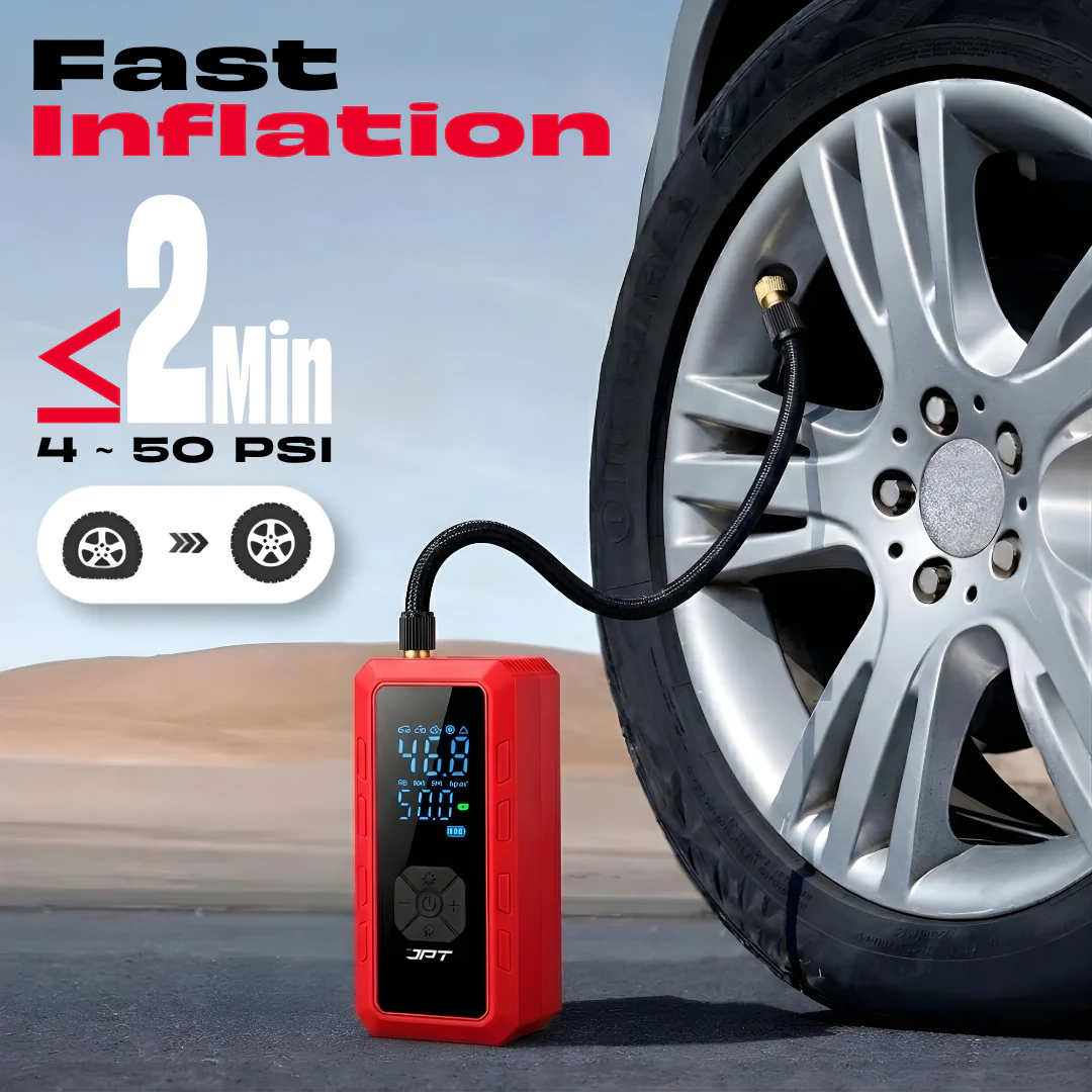 JPT Cordless Tyre Inflator | 5000mAh Air Compressor with Power Bank & Type-C Charging | Preset Modes, Auto Stop, Multi-Unit Display | Portable Pump for Car, Bike, Cycle & Ball | Red - Image 5