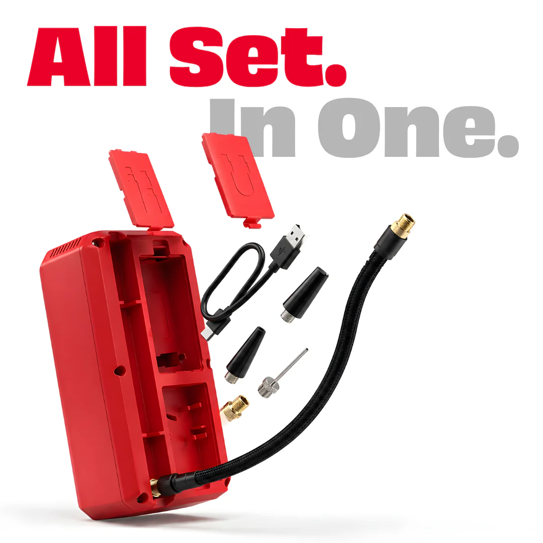 JPT Cordless Tyre Inflator | 5000mAh Air Compressor with Power Bank & Type-C Charging | Preset Modes, Auto Stop, Multi-Unit Display | Portable Pump for Car, Bike, Cycle & Ball | Red - Image 6