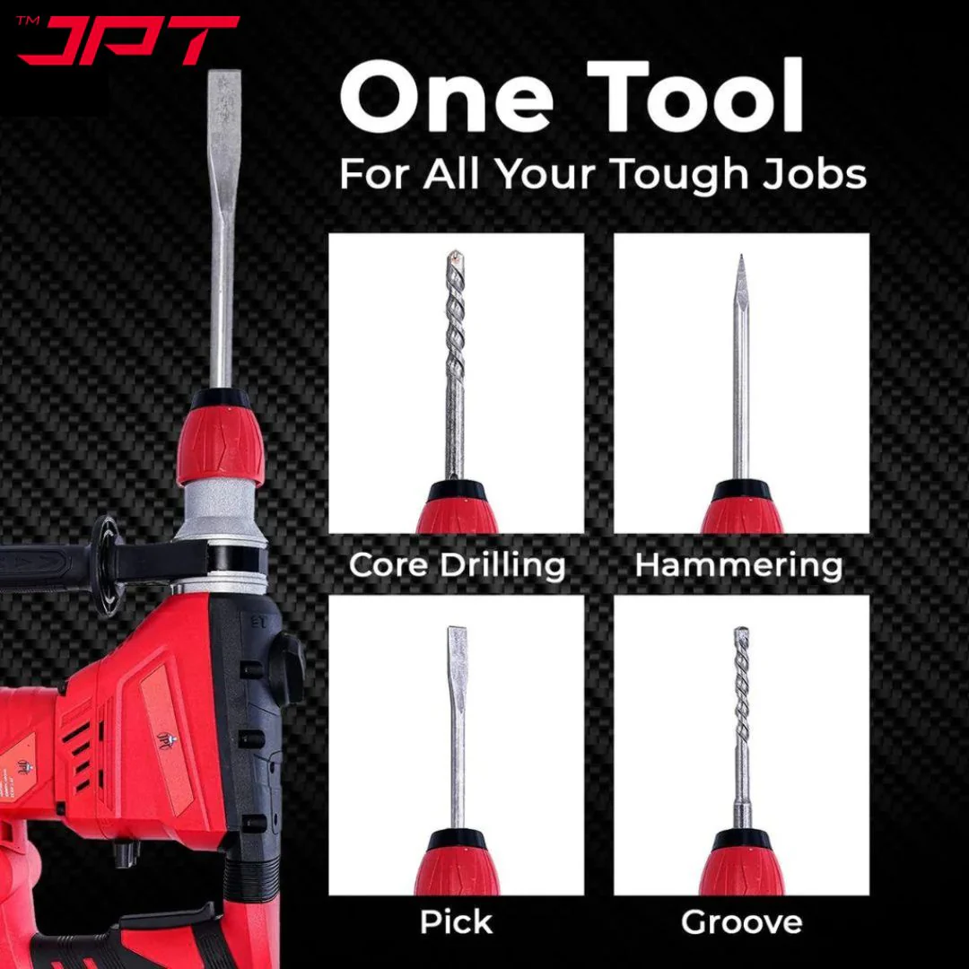 JPT Heavy Duty SDS Plus 32MM Core Rotary Hammer & Breaker Machine | 1500-Watt Motor | 4000 RPM Speed | 3800 BPM Force | 4.5 Joules Impact | 32mm Deep Drilling | 3 Function Modes | All Accessories Included - Image 5