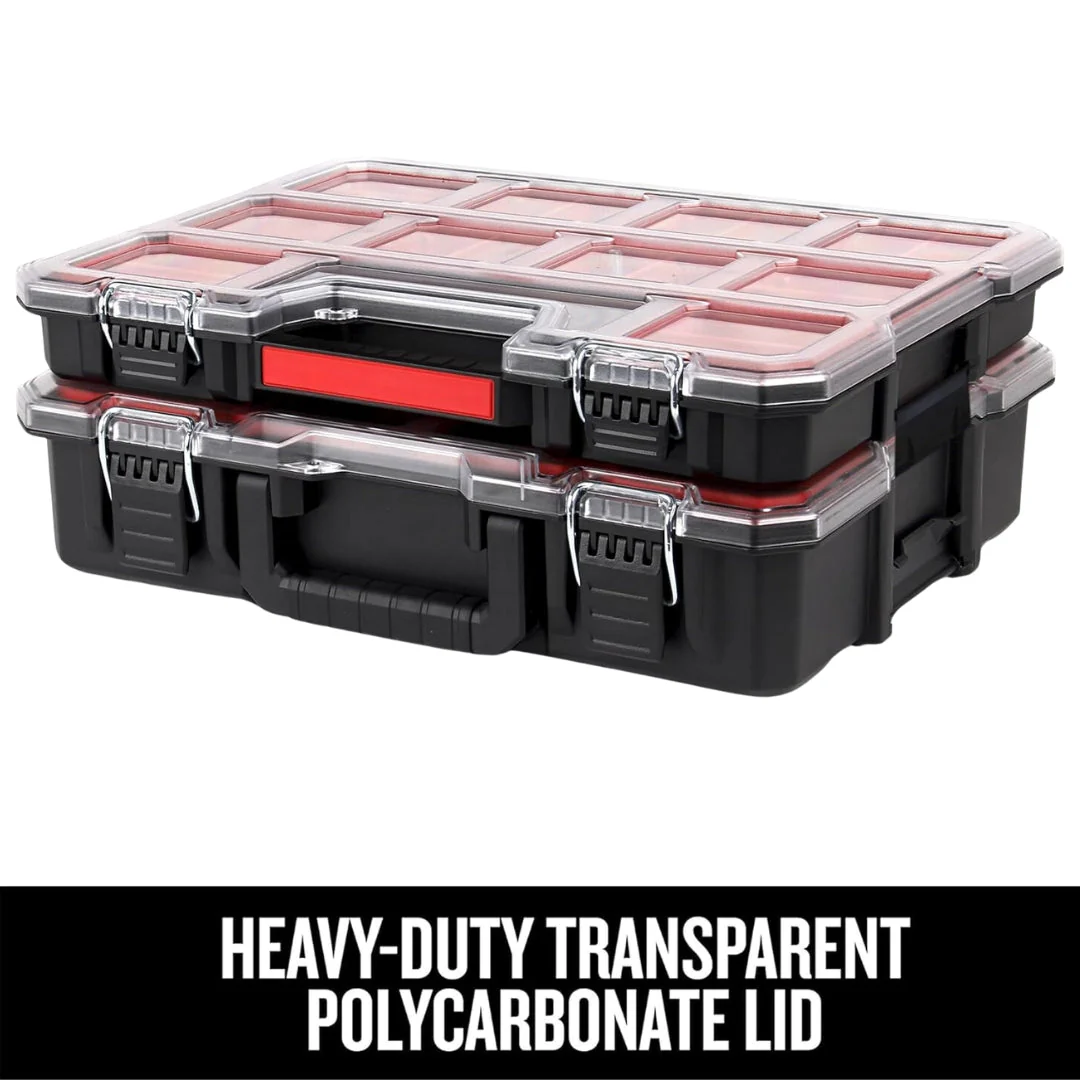 JPT Deep Tool Organizer Box with 10 Removable Bins, Heavy-Duty Storage Case with Transparent Lid for Tools, Hardware, Screws, Nuts, and Small items - Image 3