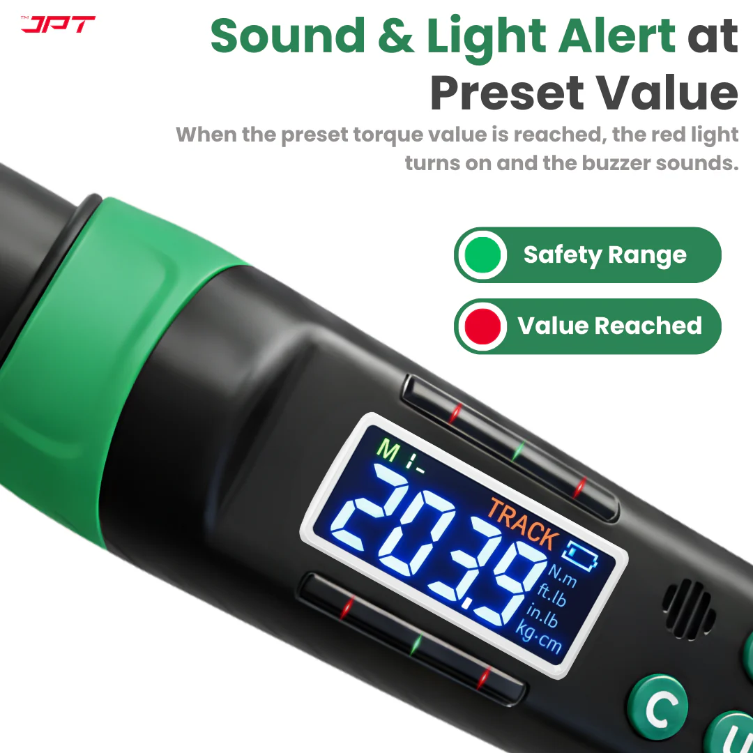 JPT Digital Torque Wrench 1/2" Drive | 10–200 N·M Torque Range | High-Accuracy Electronic Torque Wrench with LED & Buzzer Alert | Peak & Track Mode | Multi-Unit Display - Image 5