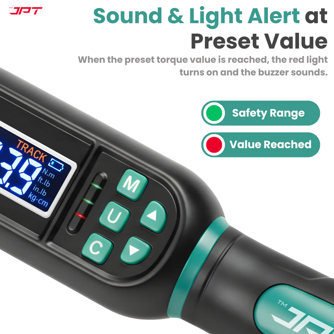 JPT Digital Torque Wrench 1/4" Drive | 1 – 20 N·M Torque Range | High-Accuracy Electronic Torque Wrench with LED & Buzzer Alert | Peak & Track Mode | Multi-Unit Display - Image 5