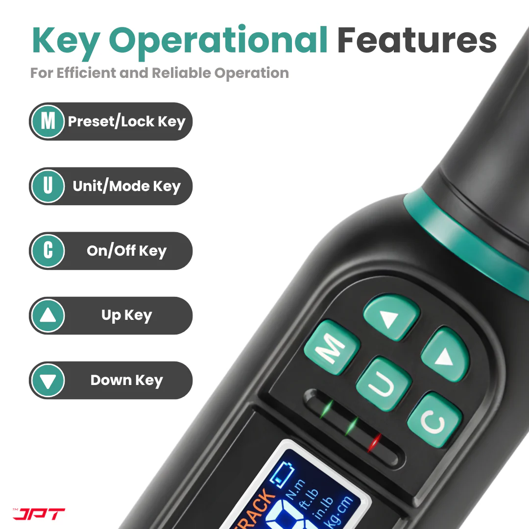 JPT Digital Torque Wrench 1/4" Drive | 0.6–12 N·M Torque Range | High-Accuracy Electronic Torque Wrench with LED & Buzzer Alert | Peak & Track Mode | Multi-Unit Display - Image 6