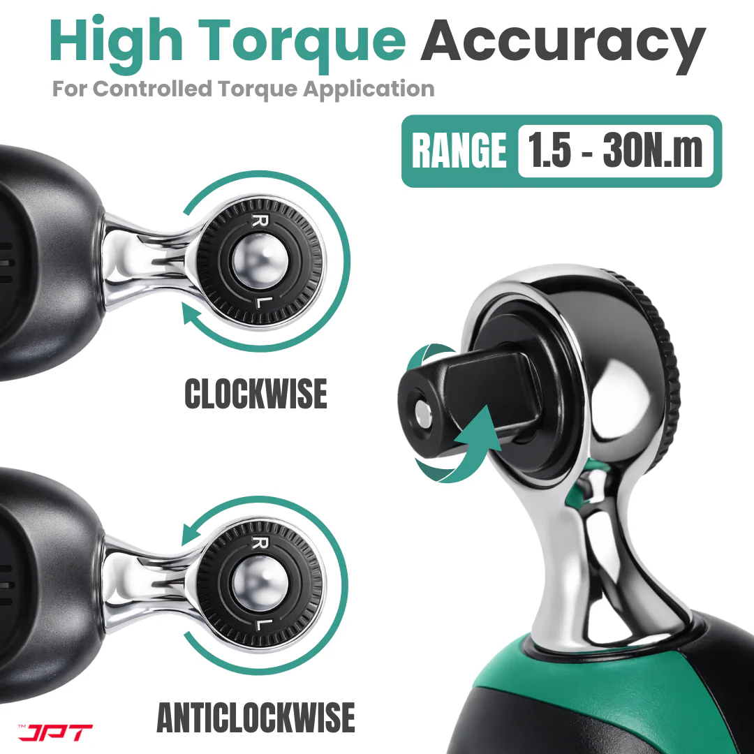 JPT Digital Torque Wrench 3/8" Drive | 1.5–30 N·M Torque Range | High-Accuracy Electronic Torque Wrench with LED & Buzzer Alert | Peak & Track Mode | Multi-Unit Display - Image 2