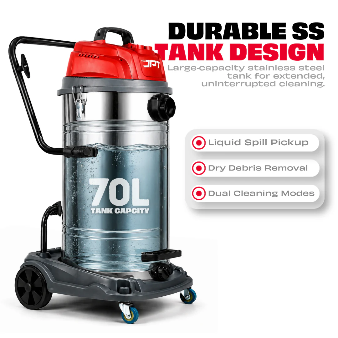 JPT Heavy Duty Commercial 70LTR Vacuum Cleaner | 3000W Double Motor | 28 KPA Suction Power | 70L SS Container | 99.6% HEPA Filtration | Clean Wet & Dry Messes Of Home & Industrial - Image 3