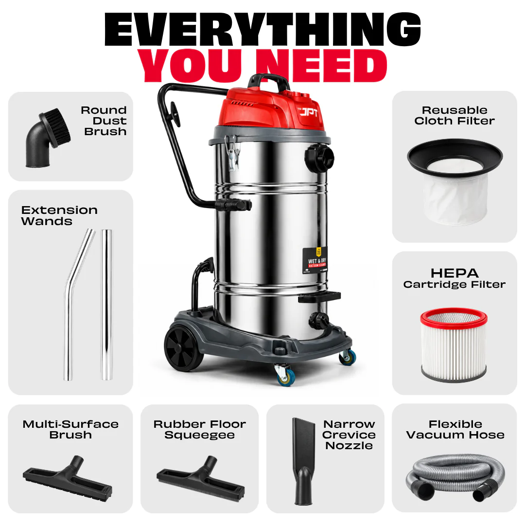 JPT Heavy Duty Commercial 70LTR Vacuum Cleaner | 3000W Double Motor | 28 KPA Suction Power | 70L SS Container | 99.6% HEPA Filtration | Clean Wet & Dry Messes Of Home & Industrial - Image 7