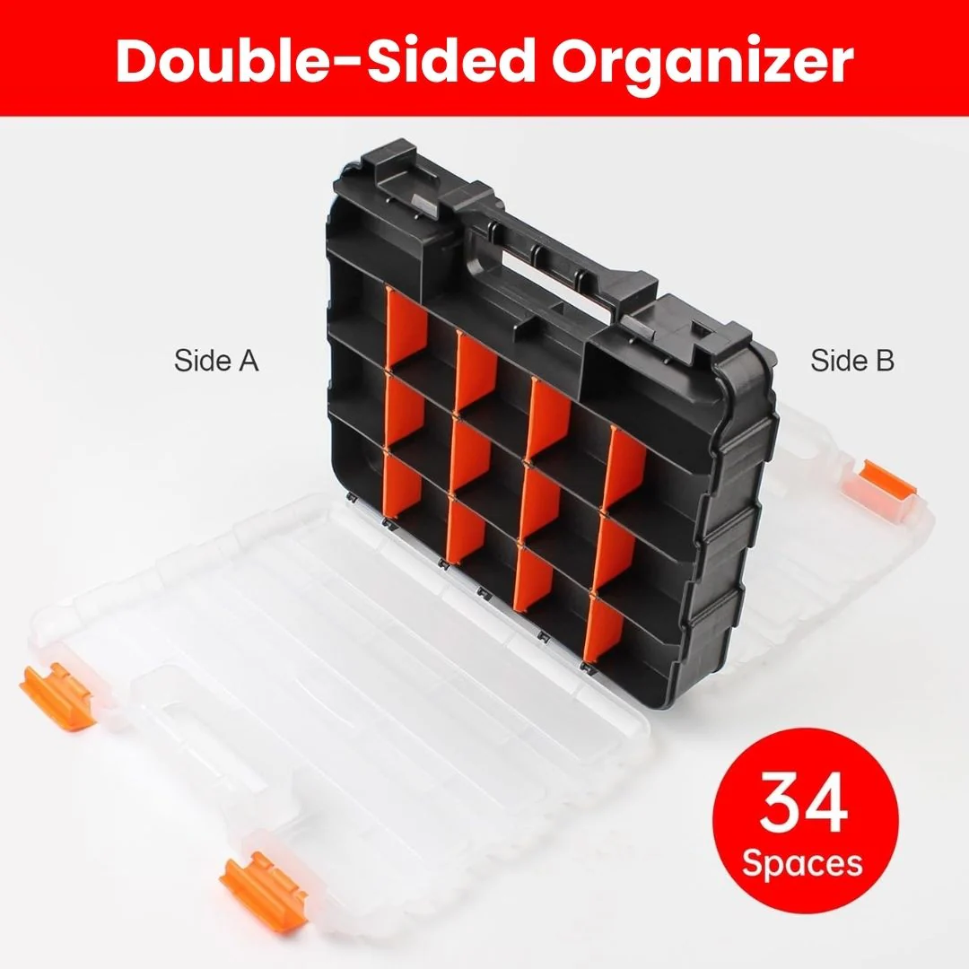 JPT Heavy-Duty Transparent Double-Sided Tool Box | 34 Customizable Plastic Dividers | Impact-Resistant Polymer Build | Tool Organizer for Bead/Screws/Nuts/Nails/Bolts/Bins/Crafts - Image 2