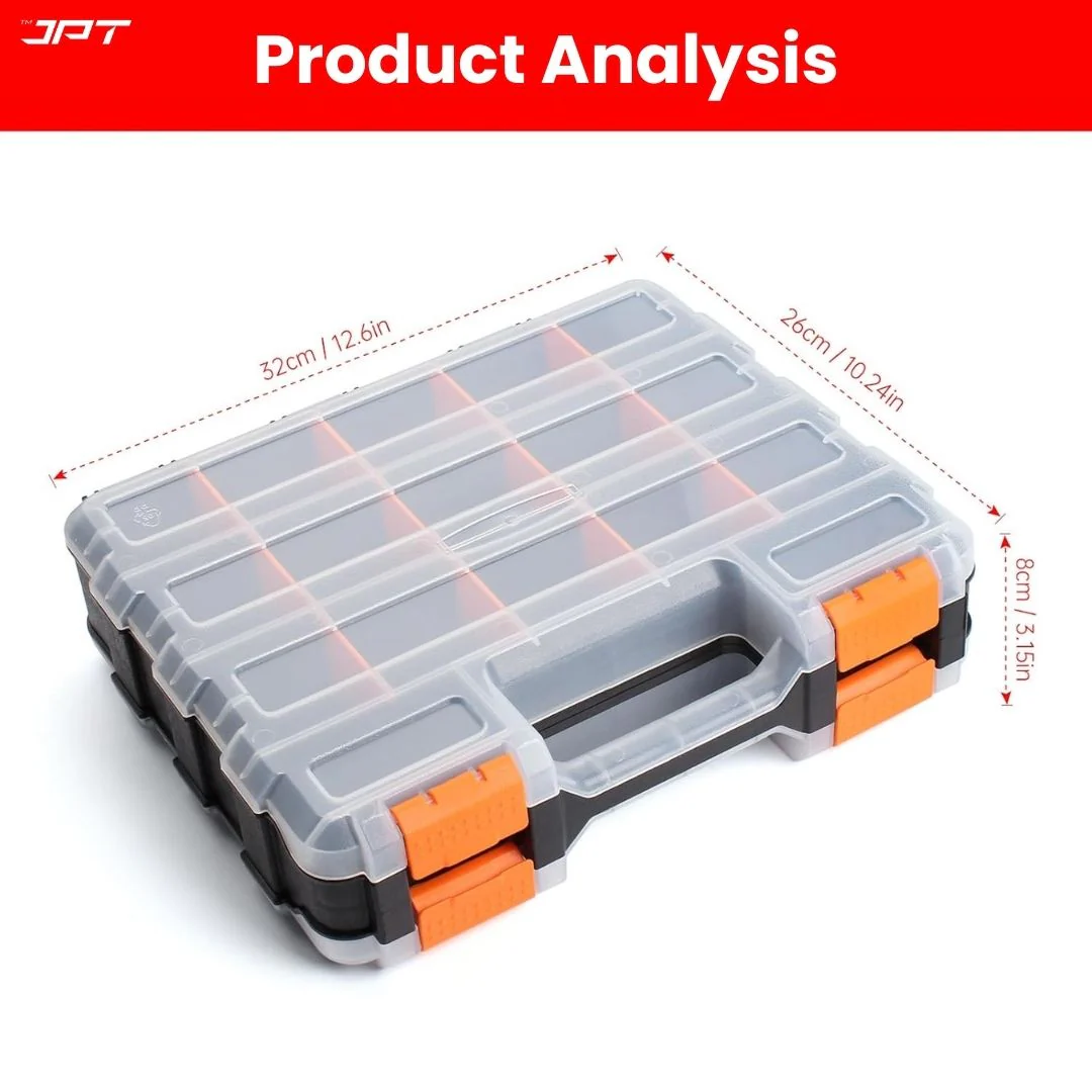 JPT Heavy-Duty Transparent Double-Sided Tool Box | 34 Customizable Plastic Dividers | Impact-Resistant Polymer Build | Tool Organizer for Bead/Screws/Nuts/Nails/Bolts/Bins/Crafts - Image 4