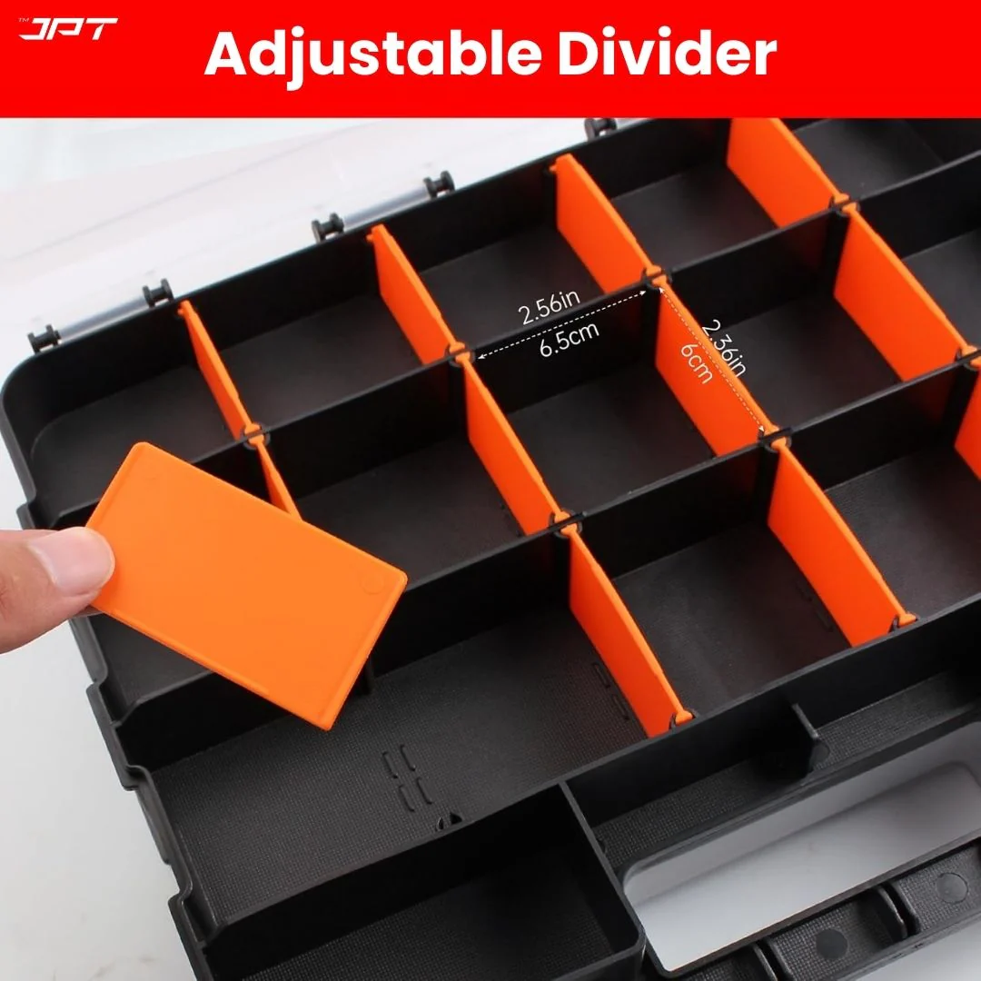 JPT Heavy-Duty Transparent Double-Sided Tool Box | 34 Customizable Plastic Dividers | Impact-Resistant Polymer Build | Tool Organizer for Bead/Screws/Nuts/Nails/Bolts/Bins/Crafts - Image 5