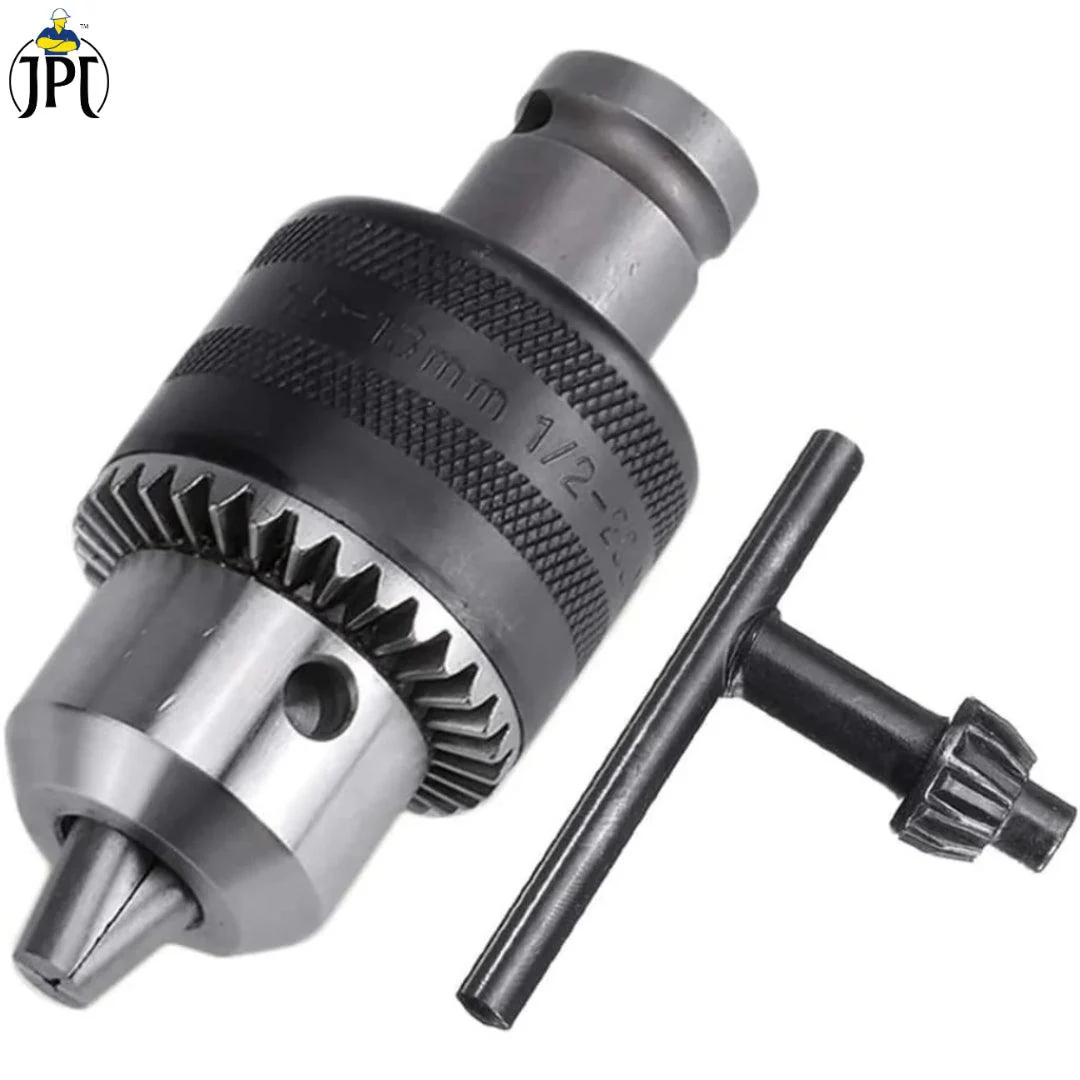 JPT Heavy Duty 13mm Drill Chuck with Key and 1/2-Inch Socket Square Female Adapter for Air Impact Wrench And Cordless Impact Wrench Converter Conversion Tool - Image 2