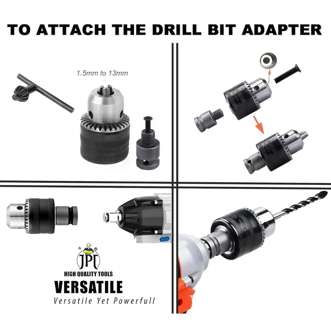 JPT Heavy Duty 13mm Drill Chuck with Key and 1/2-Inch Socket Square Female Adapter for Air Impact Wrench And Cordless Impact Wrench Converter Conversion Tool - Image 5