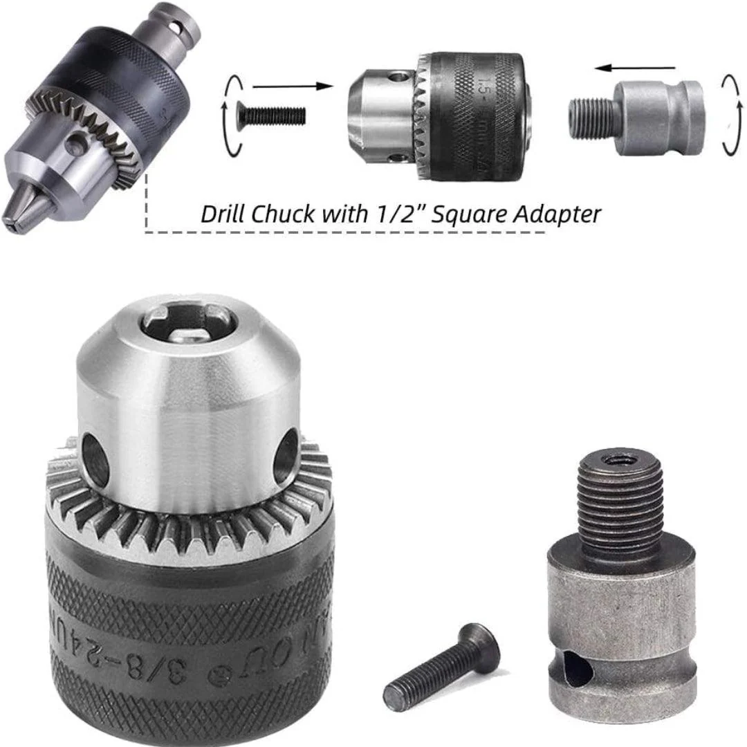 JPT Heavy Duty 13mm Drill Chuck with Key and 1/2-Inch Socket Square Female Adapter for Air Impact Wrench And Cordless Impact Wrench Converter Conversion Tool - Image 8