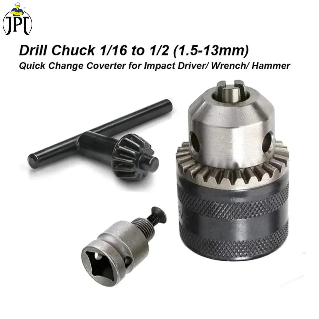 JPT Heavy Duty 13mm Drill Chuck with Key and 1/2-Inch Socket Square Female Adapter for Air Impact Wrench And Cordless Impact Wrench Converter Conversion Tool - Image 9