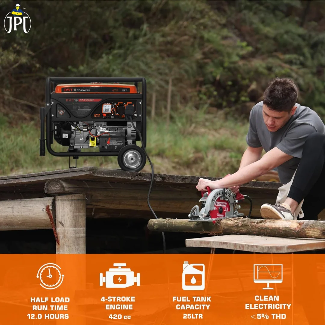 DWT 5.5 KVA Self-Start Portable Petrol Generator | 5500-Watt Power Backup for Home, Outdoor, and Camping Use | Reliable Emergency Power Supply - Image 5