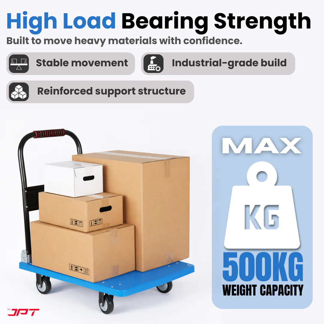 JPT 500KG Capacity Heavy Duty Foldable Platform Trolley with 360° Swivel Wheels – Industrial Hand Trolley for Warehouse, Shop & Home Use - Image 4