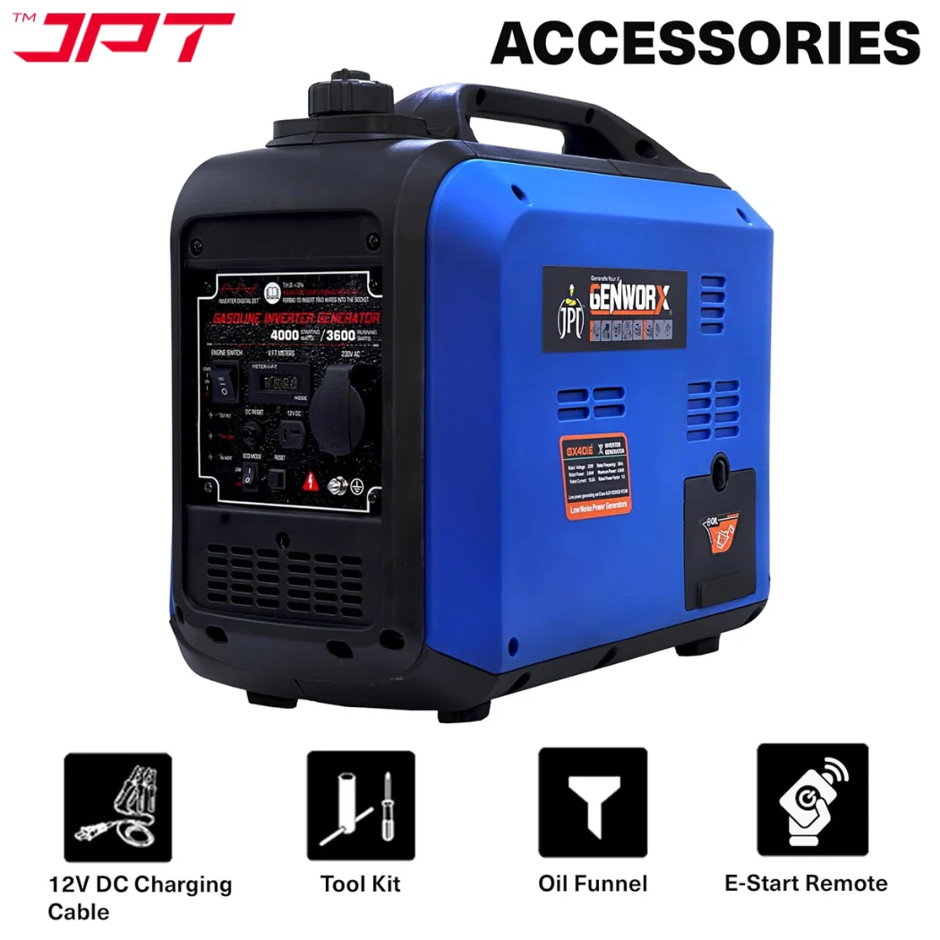 JPT GENWORX 4000W Inverter Generator, 3600W Rated, Portable Petrol Generator, Pure Sine Wave for Camping, RV, Outdoor, and Emergency Backup Power - Image 4