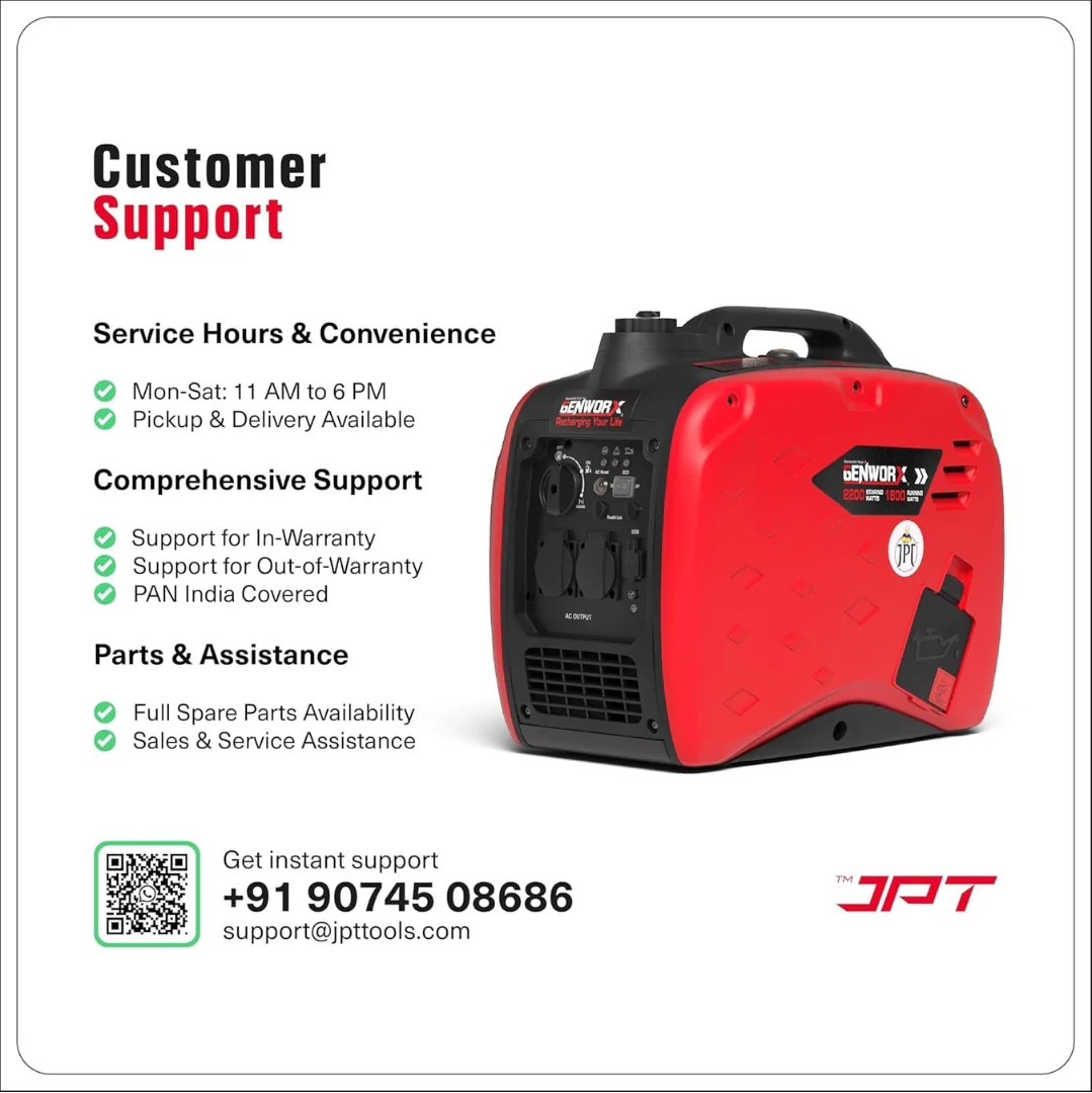 JPT Genworx GX24iS Petrol Electric Generator | 79.7cc 4-stroke Ohv | 2200 Peak Watts Power | 5L Fuel Tank | 4 Hours Running at Quarter-Load | 2.2kW Electric Generator for Home and Outdoor - Image 3