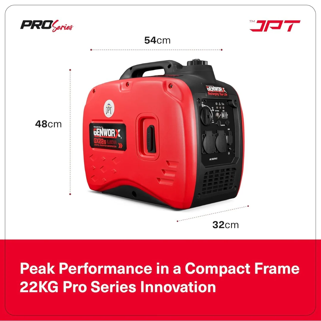 JPT Genworx GX24iS Petrol Electric Generator | 79.7cc 4-stroke Ohv | 2200 Peak Watts Power | 5L Fuel Tank | 4 Hours Running at Quarter-Load | 2.2kW Electric Generator for Home and Outdoor - Image 9