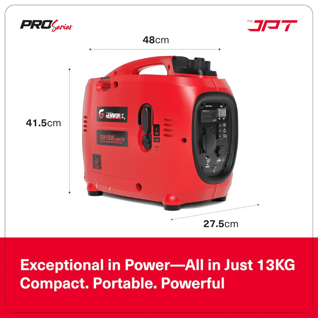 JPT GX12iS 1.2kVA Portable Electric Generator | Silent 48dB, 53.2cc 4-Stroke Engine, 3L Fuel Tank, 4.2 Hrs Runtime | Compact Manual Start Backup Power for Camping, Outdoor & Home Use - Image 10