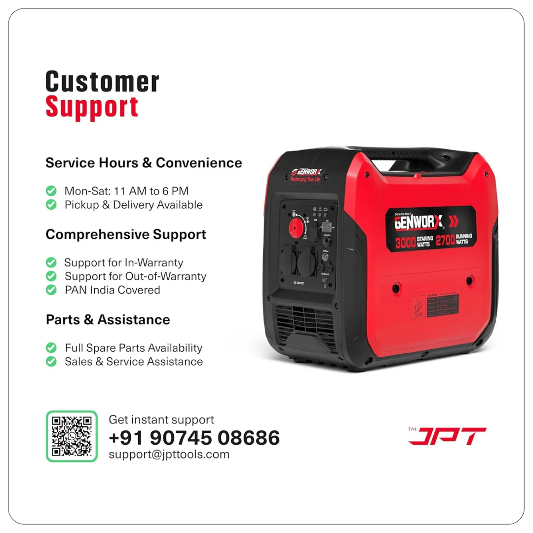 JPT Genworx GX30iS 3.2kVA Portable Electric Generator | 120cc 4-Stroke OHV Engine | 6L Fuel Tank, 4.5Hr Runtime | Push-Button & Recoil Start | Super Quiet 59dB for Home, Camping & Outdoor Use - Image 3