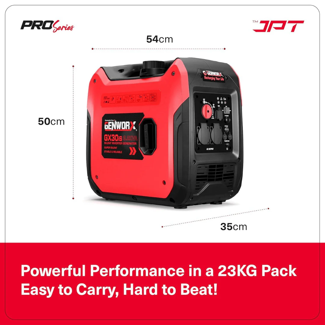 JPT Genworx GX30iS 3.2kVA Portable Electric Generator | 120cc 4-Stroke OHV Engine | 6L Fuel Tank, 4.5Hr Runtime | Push-Button & Recoil Start | Super Quiet 59dB for Home, Camping & Outdoor Use - Image 9